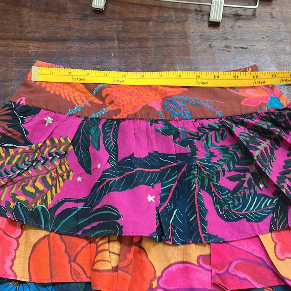 FARM RIO (ALTERED/CUT SHORT) Mini Skirt Tiered Bohemian Multi Tropical Floral XS - Picture 5 of 9